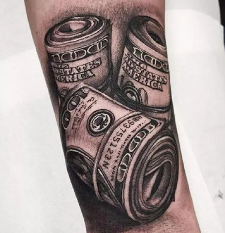 点击大图看下一张：钞票纹身图案-随身带着钱的钞票创意纹身图片