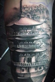 中国风古塔纹身_8张中国风格的古代塔楼建筑纹身图案图片
