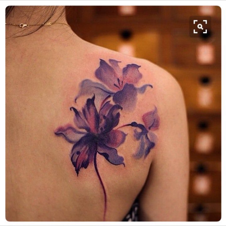 点击大图看下一张：植物纹身图案-10张身体各个部位彩绘纹身风格花朵纹身图案