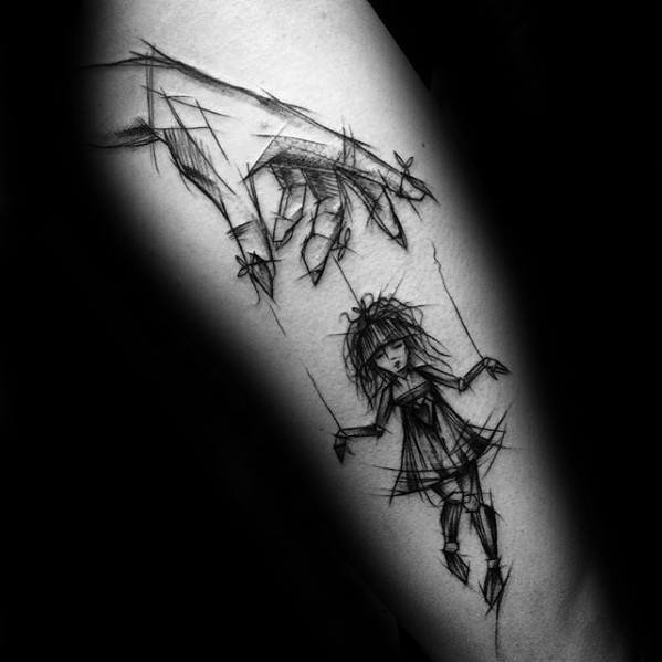 点击大图看下一张：提线木偶纹身图案-9张线条分明的提线木偶纹身图案