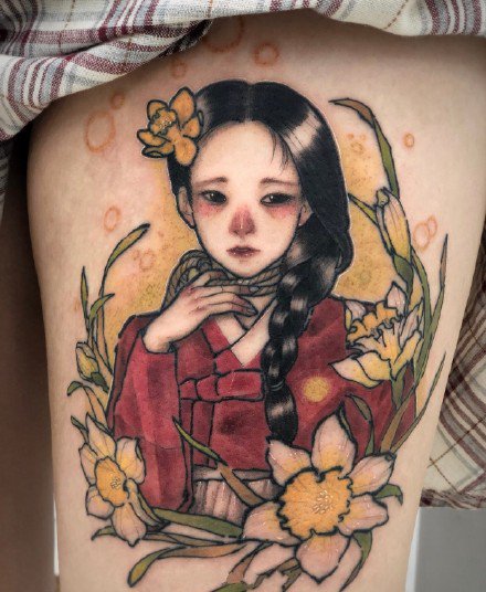 点击大图看下一张：少女系列纹身图案-9张韩国纹身师Neondrug的创作少女系列纹身图片