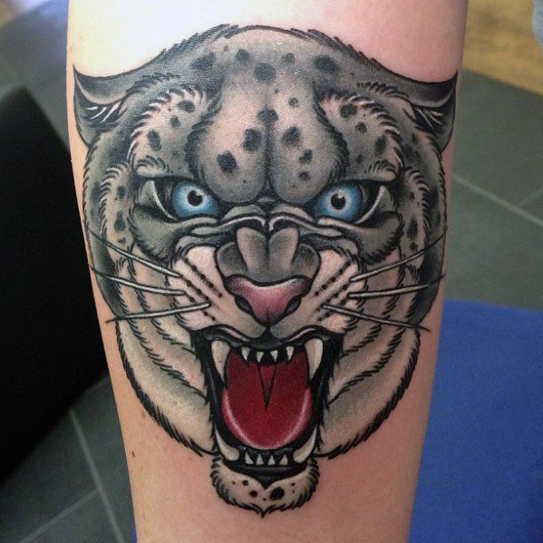 点击大图看下一张：豹子纹身图案-9张凶猛异常的雪豹纹身图案