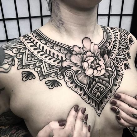 点击大图看下一张：点刺梵花纹身图案--9张超帅气的黑灰梵花点刺纹身图案作品