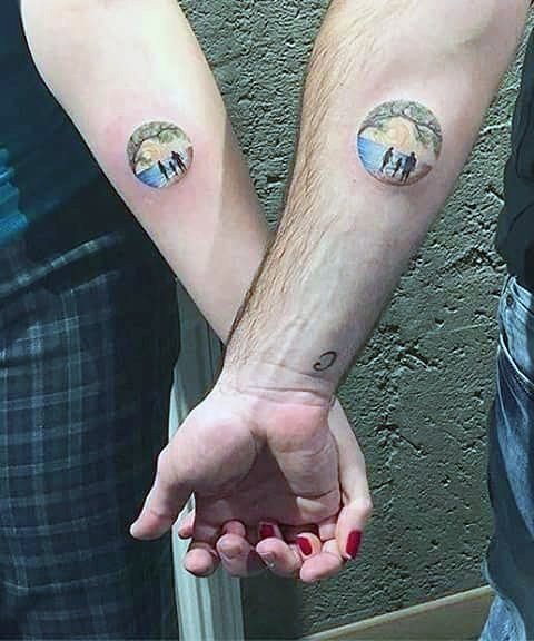点击大图看下一张：创意情侣纹身--20张适合恋人手臂上的成对情侣纹身图案