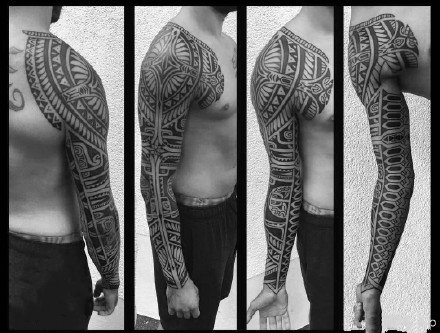 点击大图看下一张：图腾大花臂--一组霸气的大黑灰男性花臂纹身图案