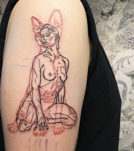 点击大图看下一张：创意人兽合一线条纹身--加拿大纹身艺术家 Pablo Puentes​纹身图案作品