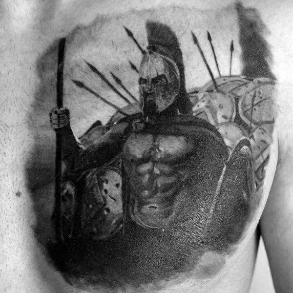 点击大图看下一张：适合男性的黑灰武士的盔甲盾牌纹身图案作品
