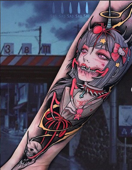 点击大图看下一张：日漫纹身--一组颜色艳丽的日式漫画风格的纹身图案