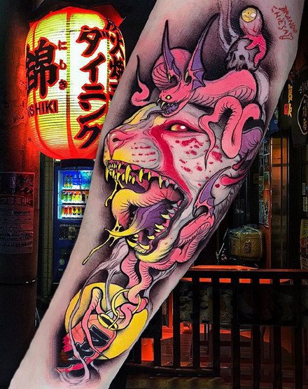 点击大图看下一张：日漫纹身--一组颜色艳丽的日式漫画风格的纹身图案