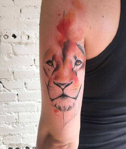 点击大图看下一张：几张重彩色的漂亮狮子纹身图案作品