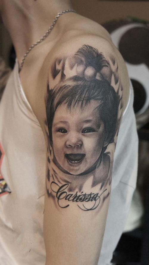 点击大图看下一张：一组写实的小孩子宝宝肖像纹身图案