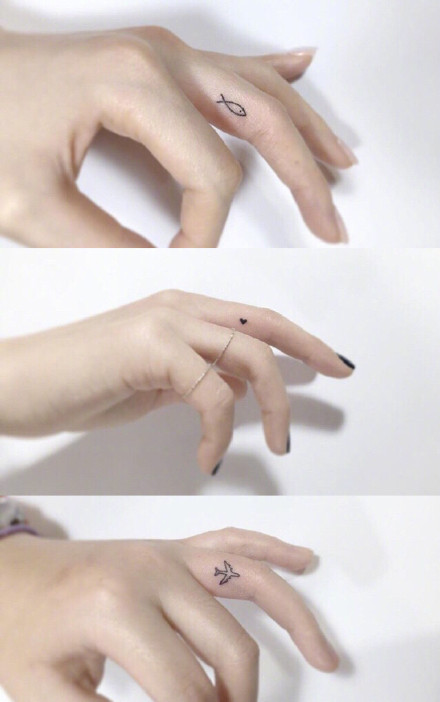 点击大图看下一张：女孩子喜欢的手指上超简约的小清新纹身图案
