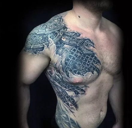 点击大图看下一张：9张男性胸部逼真的3d立体个性纹身图案