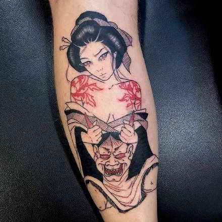 点击大图看下一张：艺伎纹身--一组独特创意的日式艺妓纹身图案作品