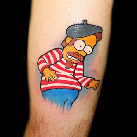 点击大图看下一张：辛普森纹身--卡通动画角色辛普森的黄色纹身图案