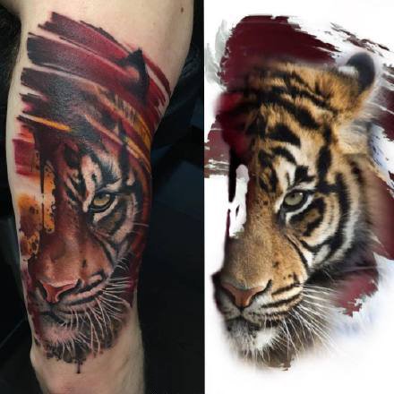 点击大图看下一张：水彩动物纹身--几张逼真的重水彩老虎等动物纹身图案