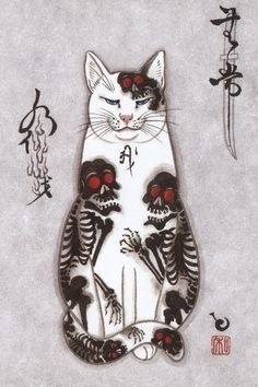 点击大图看下一张：日本插画家田中秀治以猫为主题的浮世绘作品