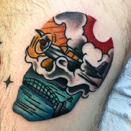 点击大图看下一张：创意骷髅纹身--国外纹身艺术家Sam Kane的彩色骷髅创意纹身图案