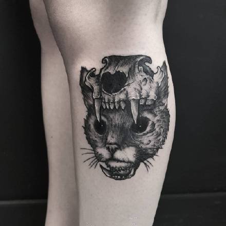 点击大图看下一张：暗黑猫纹身--9张暗黑风格的猫猫纹身图案