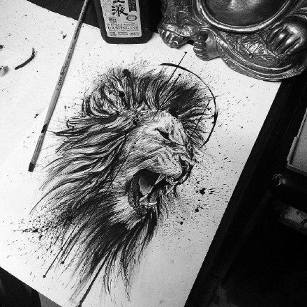 点击大图看下一张：狮子纹身图--十二星座之狮子座的创意狮子纹身图案