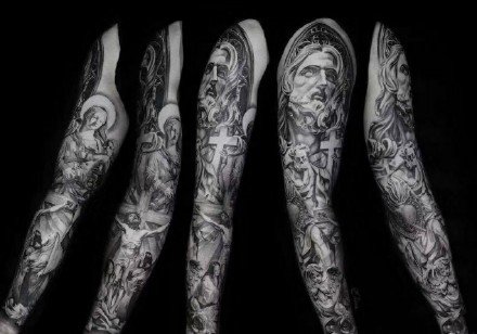 点击大图看下一张：国外的欧美大花臂写实纹身图案作品9张