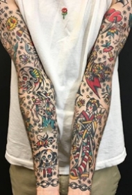 school花臂纹身--一组漂亮的school风格的花臂纹身图案作品