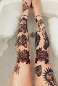9张女生漂亮的花腿纹身图案作品欣赏