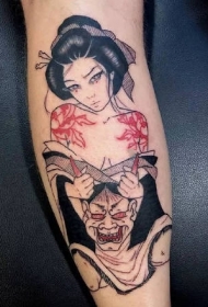 艺伎纹身--一组独特创意的日式艺妓纹身图案作品