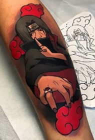 手臂上的火影忍者鸣人佐助卡卡西等角色动漫纹身图案