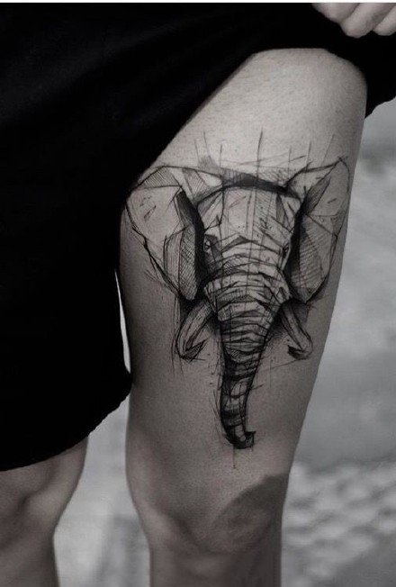 点击大图看下一张：一组可爱的大象小象的纹身图案作品欣赏