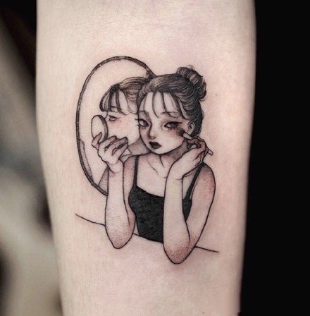 点击大图看下一张：韩国纹身师的一组可爱卡通小女孩纹身图案作品