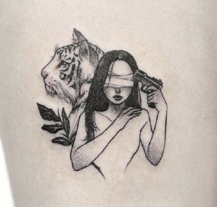 点击大图看下一张：韩国纹身师的一组可爱卡通小女孩纹身图案作品