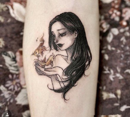 点击大图看下一张:韩国纹身师的一组可爱卡通小女孩纹身图案作品