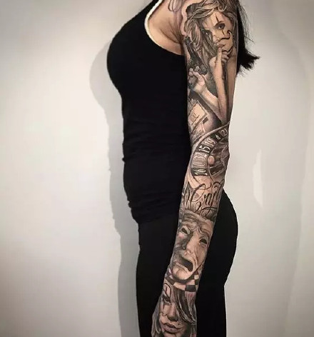 点击大图看下一张：9张很酷的女士花臂纹身图片图案欣赏