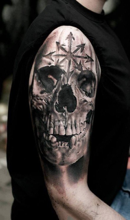 点击大图看下一张：黑暗骷髅纹身--无边黑暗和绵延死灰骷髅纹身作品9张