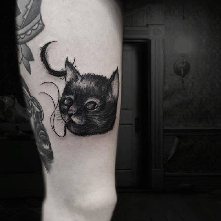 点击大图看下一张：黑化了的一组9张暗黑猫咪纹身图案作品