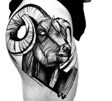 点击大图看下一张：好看的羊头纹身图案作品一组9张