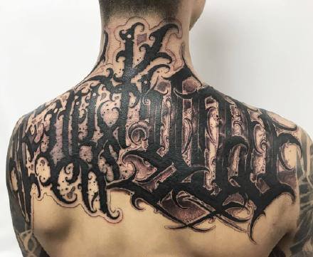 点击大图看下一张：几张深黑色的奇卡诺花体字创意设计纹身图案