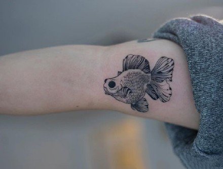 点击大图看下一张：一组金鱼相关的纹身图案作品9张