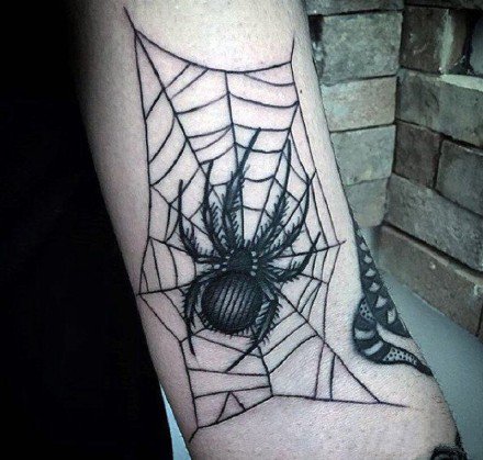 点击大图看下一张：个性的黑色蜘蛛网相关的纹身图案9张