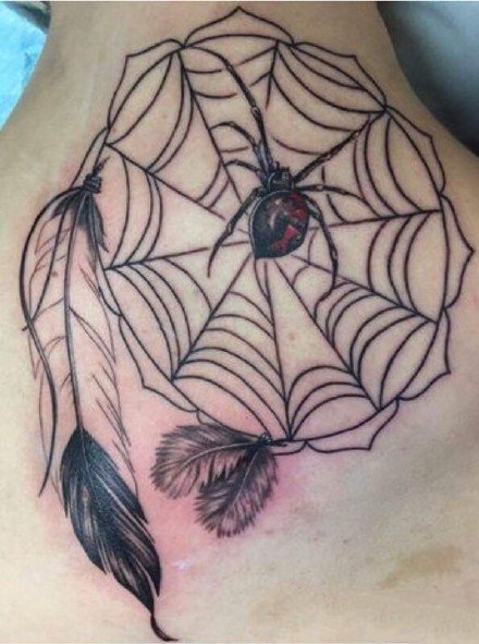 点击大图看下一张：个性的黑色蜘蛛网相关的纹身图案9张