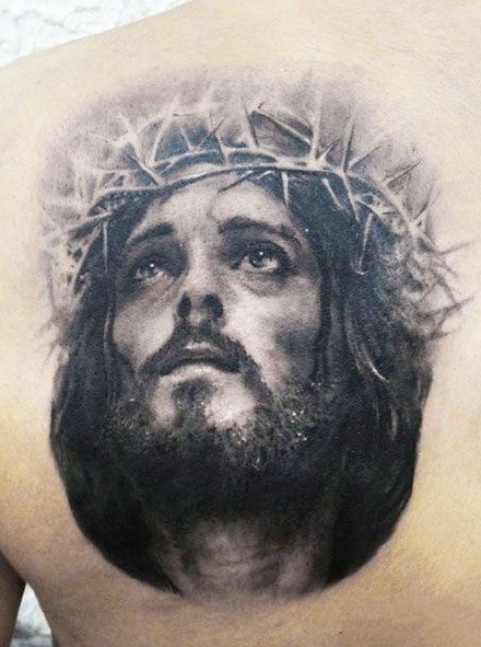 点击大图看下一张：耶稣相关的一组6张耶稣基督纹身图案欣