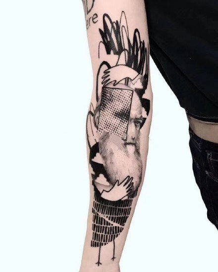 点击大图看下一张：手臂上很不错的一组黑灰创意手臂纹身图案