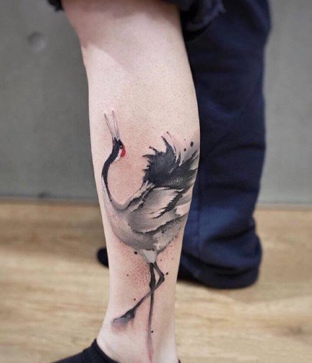 点击大图看下一张：仙鹤纹身--中国风水墨元素的一组仙鹤纹身图案作品