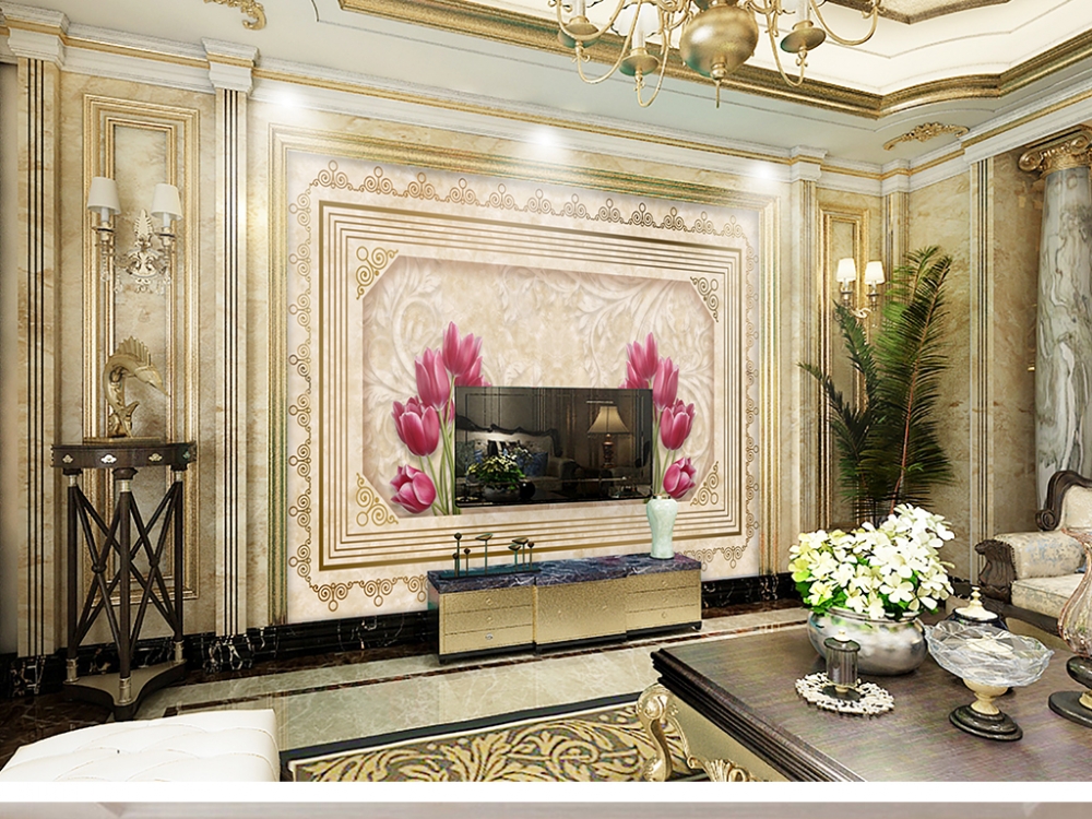 点击大图看下一张：欧式豪华奢侈电视墙效果图
