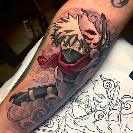 点击大图看下一张：手臂上的火影忍者鸣人佐助卡卡西等角色动漫纹身图案