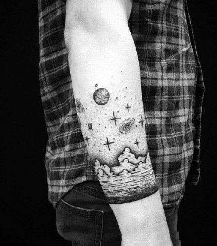 点击大图看下一张：星球臂环：9张小手臂上的一组星球手环臂环纹身图案