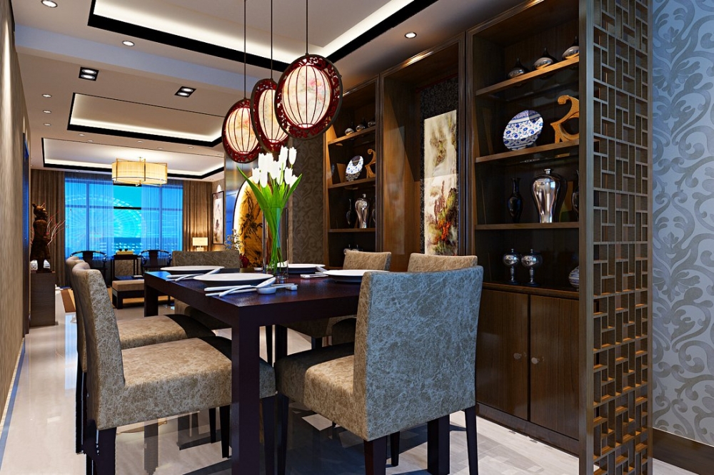 点击大图看下一张：中式餐厅装修效果图