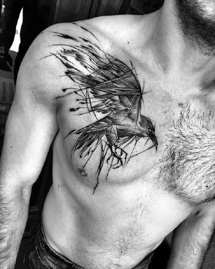 点击大图看下一张：雄鹰刺青--9张黑灰线条的老鹰纹身作品图片欣赏