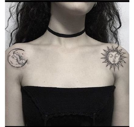 点击大图看下一张：日月纹身--很适合情侣的太阳月亮的成对日月纹身图案